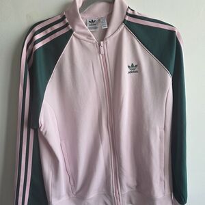 Adidas Women's Pink and Dark Green Bomber Jacket